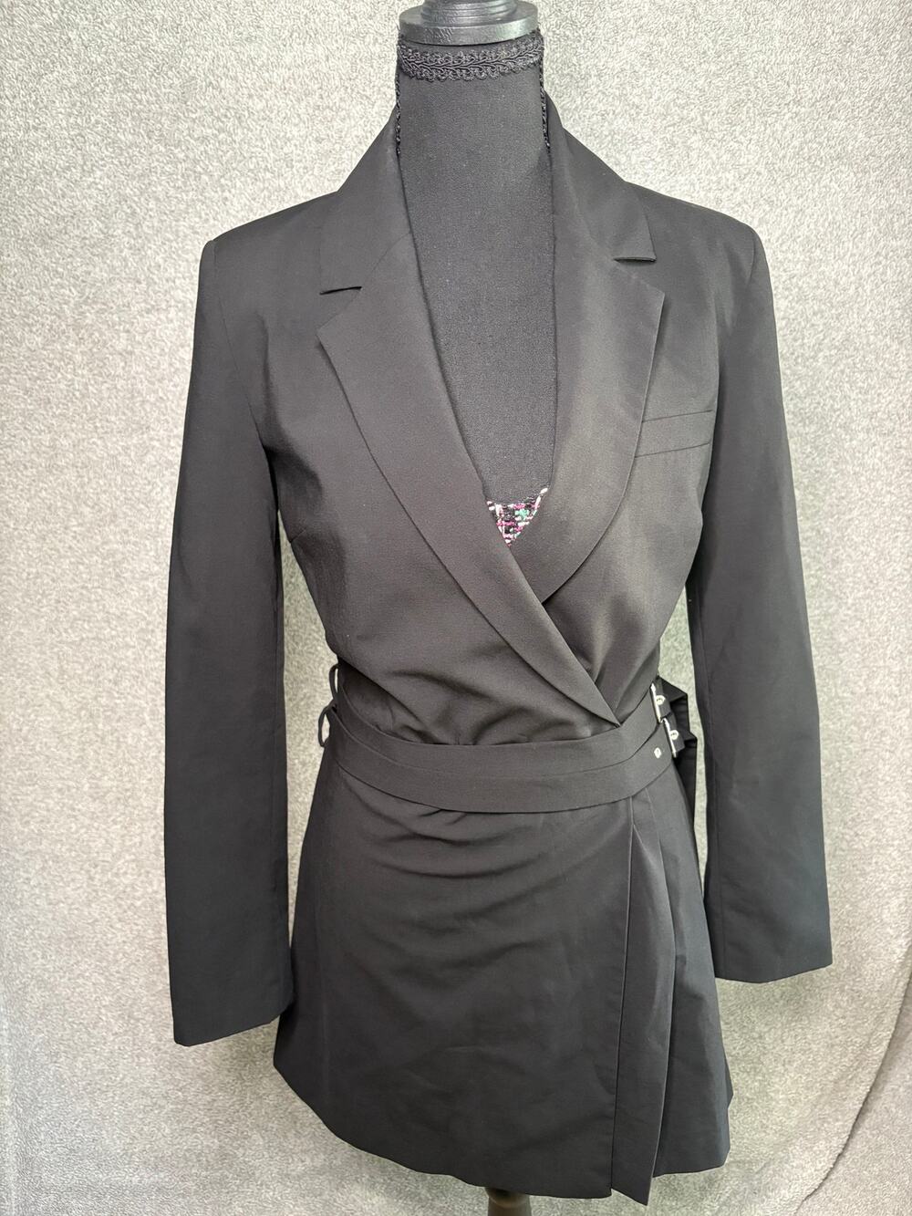 Zara Black Pleated Blazer Dress S Double Buckle Gothic Punk